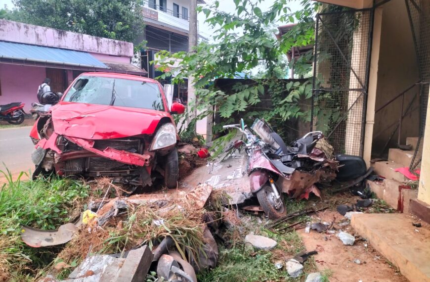 കാര്‍ നിയന്ത്രണം വിട്ട് സ്‌ക്കൂട്ടര്‍ യാത്രക്കാരനെ ഇടിച്ച് തെറിപ്പിച്ചു